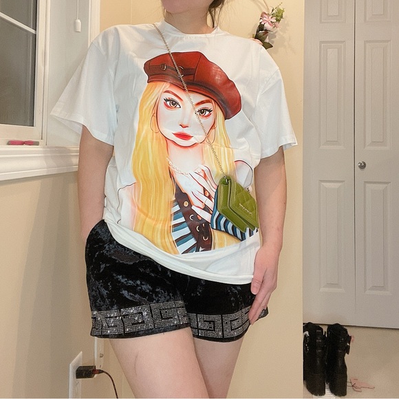 Cute print girl t-shirt in white and black - Picture 5 of 7